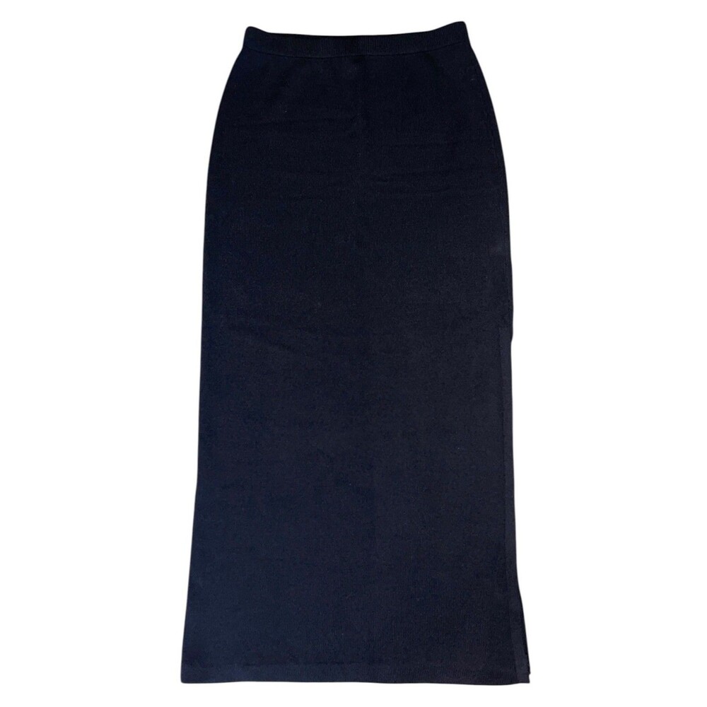 St John Santana Knit Long Maxi Skirt Womens 10 Black Side Split Pull On Elegant